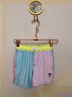 Kids Colorblock Seersucker Swim Shorts - Yellow, Blue, Pink, purple